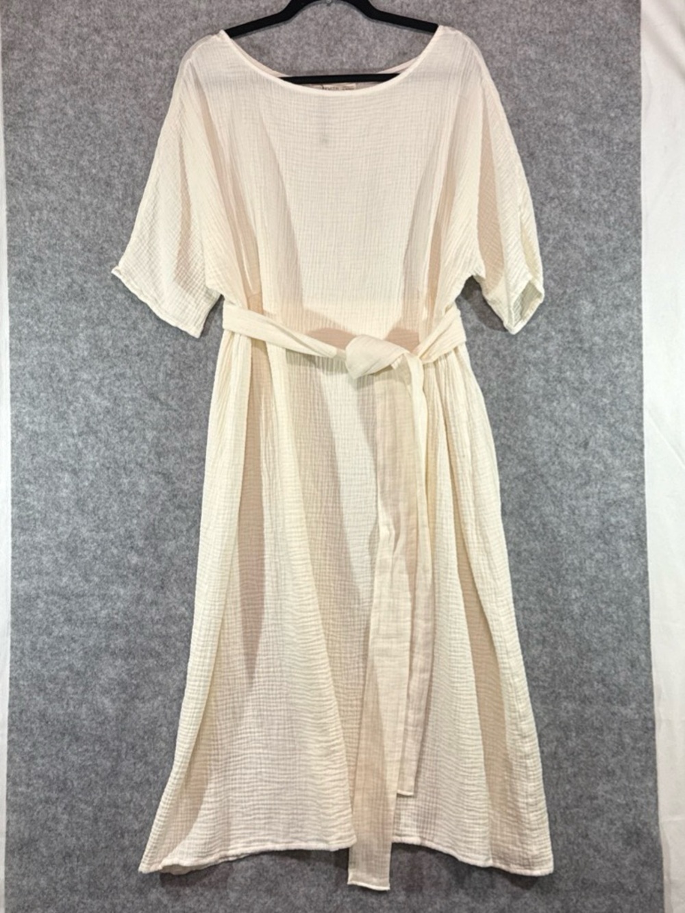 Hackwith Design House Dress - Womens XL - Belted Half Sleeve Shift Cream Cottage